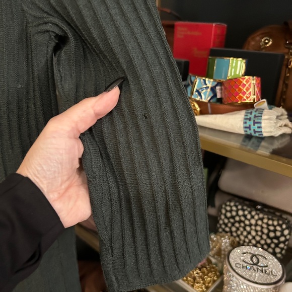 FLAW Eileen Fisher Petite 100% Wool Ribbed Dress 3/4 Sleeve Forest Green - Picture 8 of 9